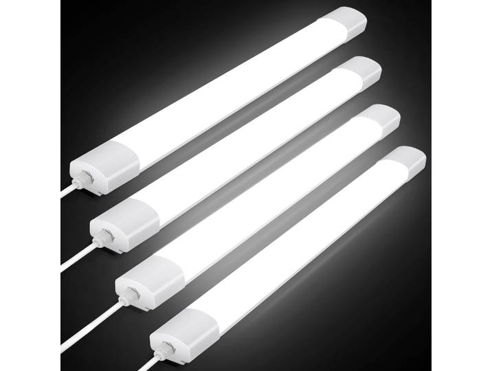 Pack de 4 lampes LED pour salle humide, 4000K, lampes de plafond connectables, plusieurs tailles, lampes LED plates étanches IP66 pour sous-sol/salle de bain
