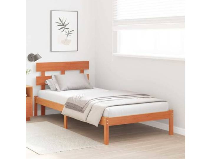 KTHLBRH Bettgestell, braun, 100 x 200 cm, massives Kiefernholz Mit Kopfteil, modernes rechteckiges Design, Rahmen mit Rippen, pflegeleicht