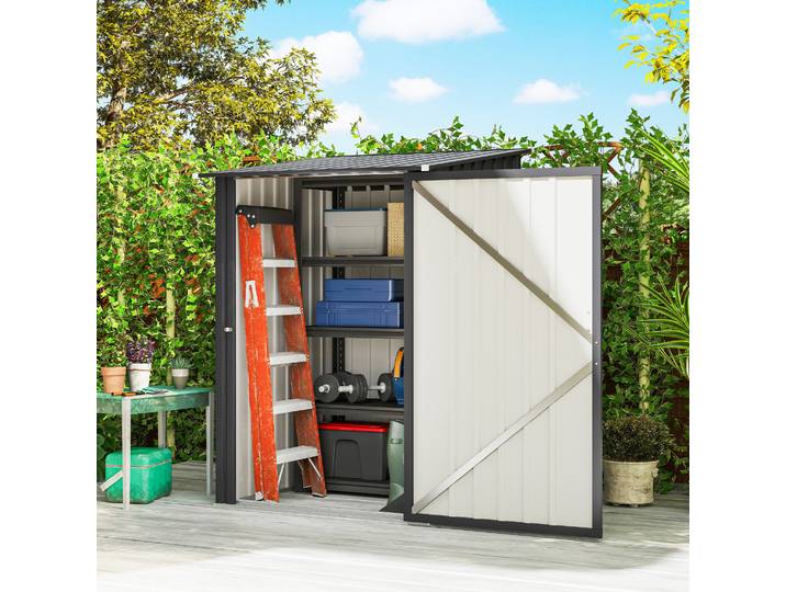 Outsunny Abri Outils Acier Galvanisé 100x104x160 cm Gris Foncé