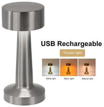 Uplift Picks Rechargeable Retro Touch Table Lamp With Three Color Dimming For Ambiance silver