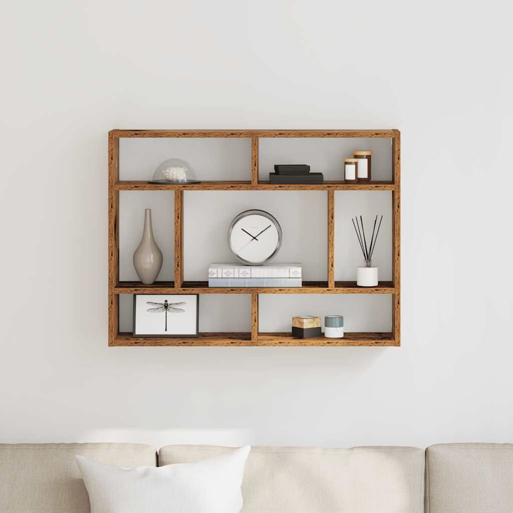 Rio Wall Shelf Wall-Mounted Shelf Storage Display Rack Engineered Wood Old Wood 55cm H X 75cm W X 16cm D