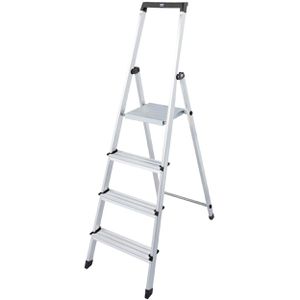 Krause Stehleiter Monto Solidy, 126221, mit Plattform, aus Aluminium, bis 150kg, mit 4 Stufen