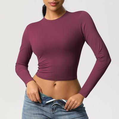 Daily Discovery Women's Yoga Top Long Sleeve Workout Shirt Breathable Moisture Wicking Activewear burgundy m
