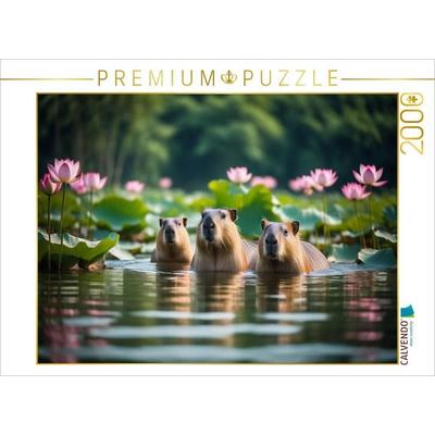 CALVENDO Puzzle Capybaras - Wasserschweine in ihrem Element | 2000 Teile Lege-Größe 90x67cm Foto-Puzzle für glückliche Stunden