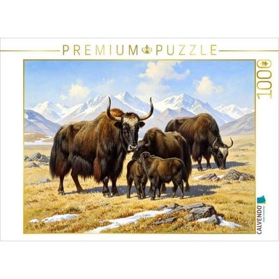 CALVENDO Puzzle Yak - Herde im Himalaya - im Stil alter Gemälde | 1000 Teile Lege-Größe 64x48cm Foto-Puzzle für glückliche Stunden