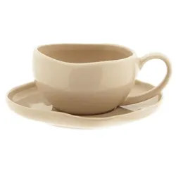 Wave Biscuit Mokkatassen mit Untertellern - 12-teiliges-Set in Beige