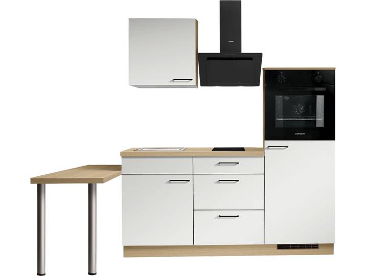 Küchenzeile KOCHSTATION KS-Solmera , weiß (küche: weiß, korpus: eichefarben natur, arbeitsplatte: eichefarben natur), B:240cm H:207cm T:60cm, Komplettküchen-Sets, Küchenzeile, Breite 240cm, vormontiert, wahlweise mit E-Geräten