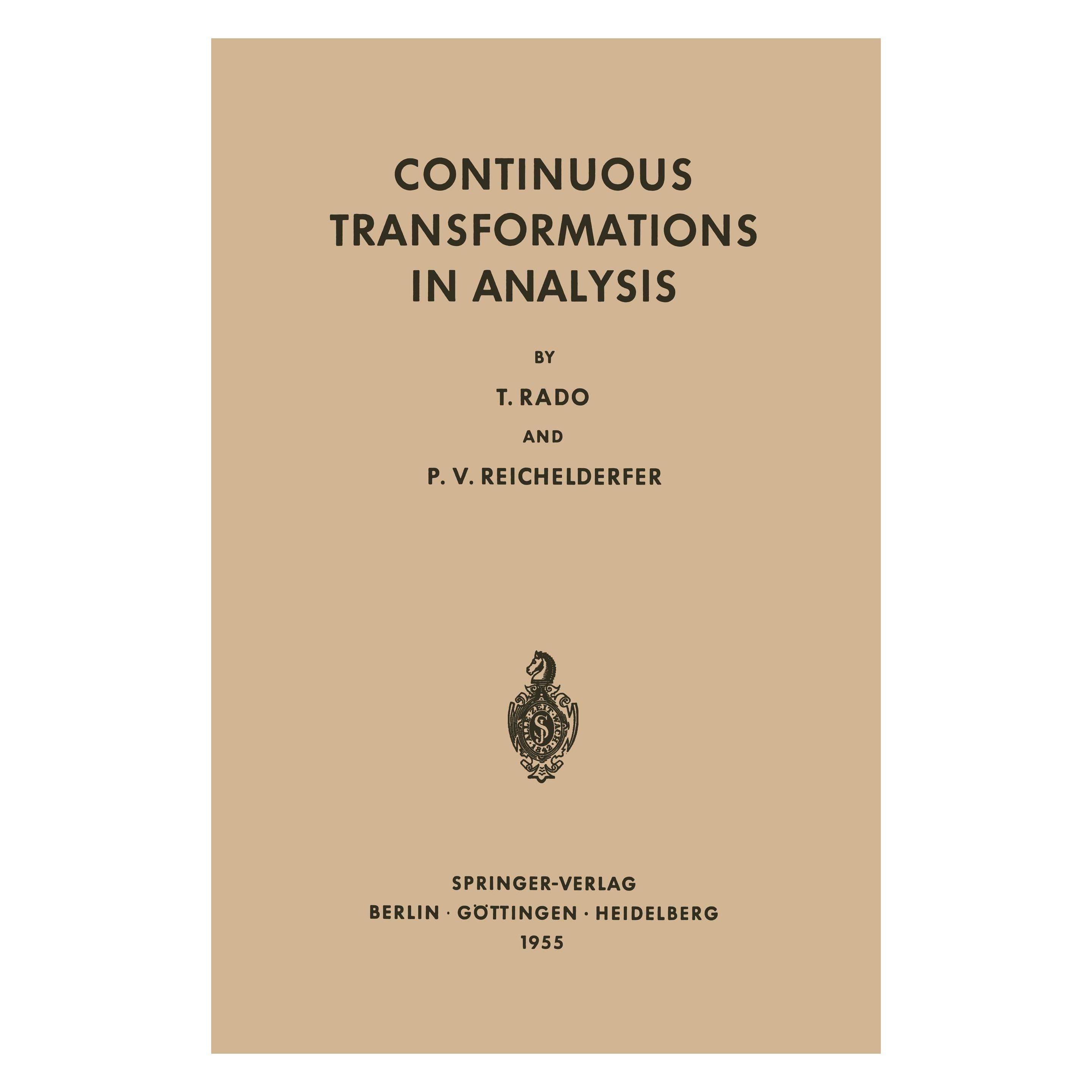 Springer Continuous Transformations in Analysis (Englisch, Softcover, Paul V Reichelderfer, Tibor Rado) (34404003)