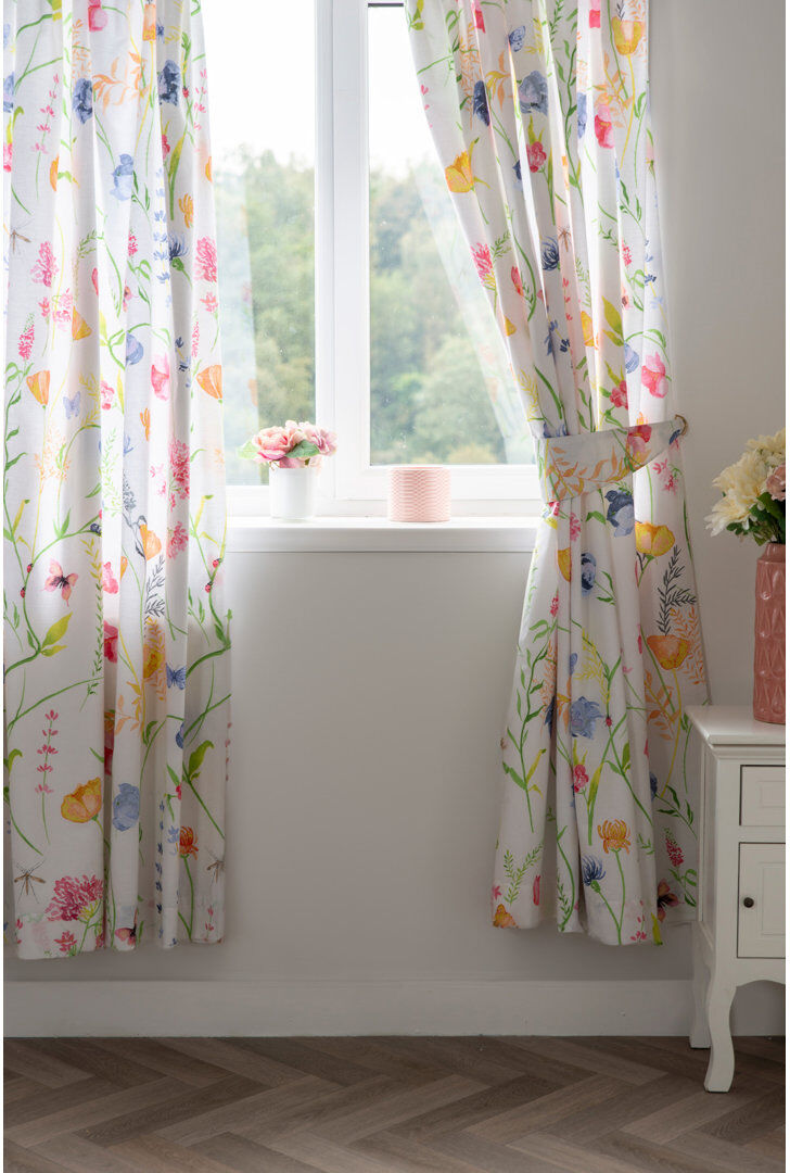 Belledorm Larissa Cotton Blend Semi Sheer Curtain Panel Pair Pink;Green;White 168cm Width x 183cm Drop