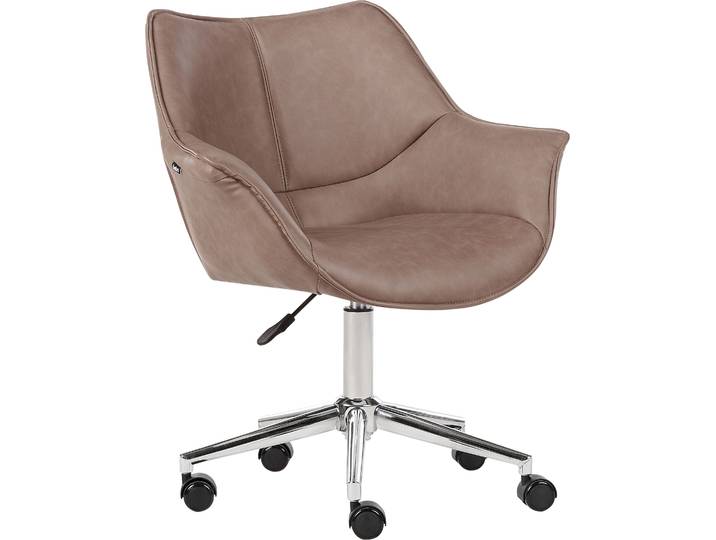 BELIANI Eleganter Bürodrehstuhl Hellbraun Kunstleder Höheerstellbar
