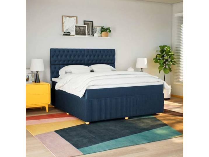 KTHLBRH Boxspringbett mit blauer Matratze 180 x 200 cm Taschenfedern, verstellbares Kopfteil, inklusive Matratzenschoner, Lattenrost im Lieferumfang enthalten