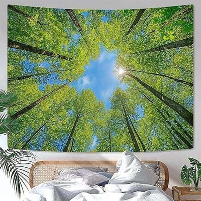 Wandteppich mit Nordlichtern, Vollmond, Waldmotiv, ästhetischer Galaxien-Nachthimmel für Schlafzimmer, Wohnzimmer, Yogaraum, Meditationsraum