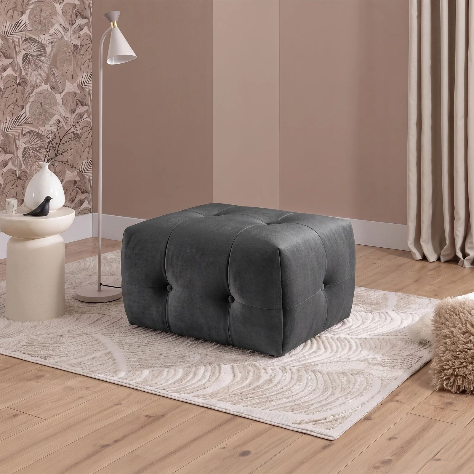 garneroarredamenti Pouf poggiapiedi 87x68cm tessuto vellutato antracite Horizon