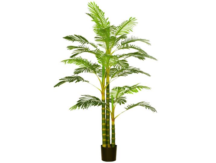 HOMCOM Palmier areca artificiel arbre artificiel hauteur 190 cm avec 30 grandes feuilles en plastique pot inclus