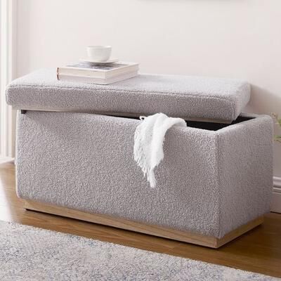 Linon Home Decor Products Mya Rectangle Storage Bench Gray , Gray