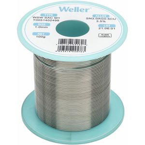 Weller Lötzinn T0051402499, Flussmittel, bleifrei, Ø 1,0mm, 96,5% Zinn, 3% Silber, 0,5% Kupfer, 100g