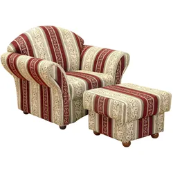 POLSTERSESSEL mit Hocker Kama Chenille rot