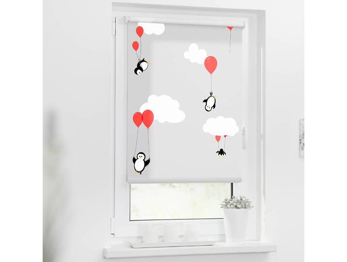 Store enrouleur sans perçage Pingouins 60 x 150cm Rouge