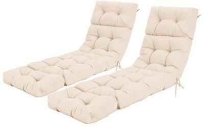 "Costway Outdoor Lounge Chaise Cushion 73""x22"" with High Back String Ties-Beige"