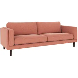 Sofa Braden 3-Sitzer Stoff, klassisch und bequem, Bezug Brenda Rot, Beine aus Eichenholz braun