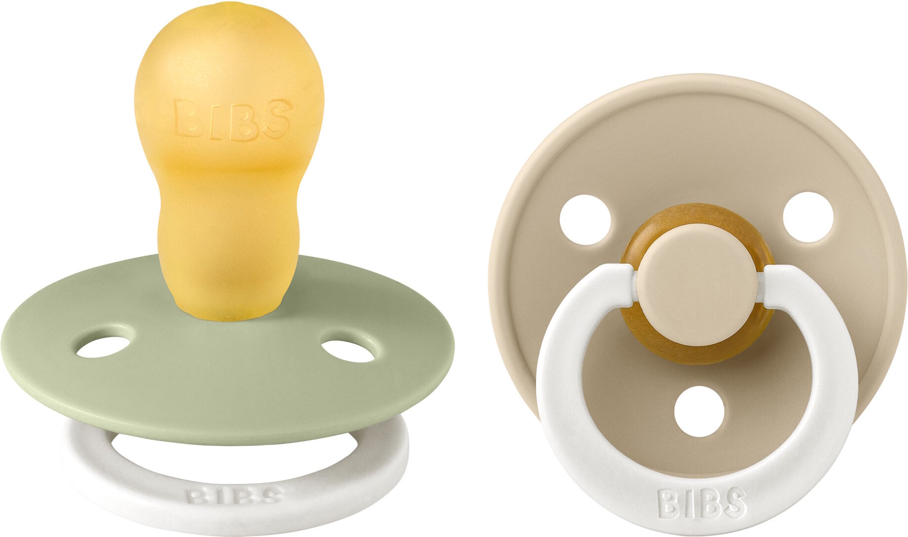 BIBS Pacifier Colour 2 PACK Latex Size 3 Sage GLOW/Vanilla GLOW 2 stk