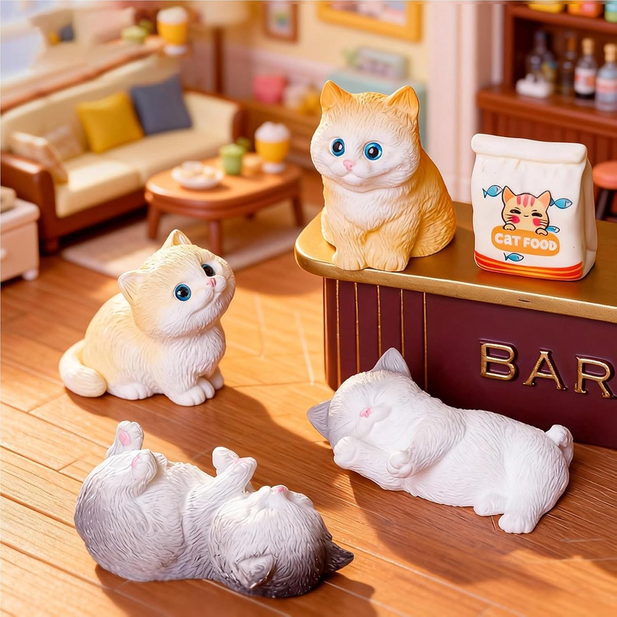 Mini Kat Beeldje - Realistisch Hars Dier Ornament voor Tuin Decoratie - Hoogte: 3 cm