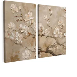 LEINWANDBILD 2er Set Beige - Blüte - Modern 80x60 cm