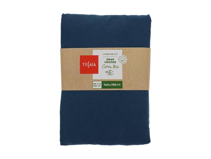 Drap housse uni 140x190 Cm orage TISSAIA