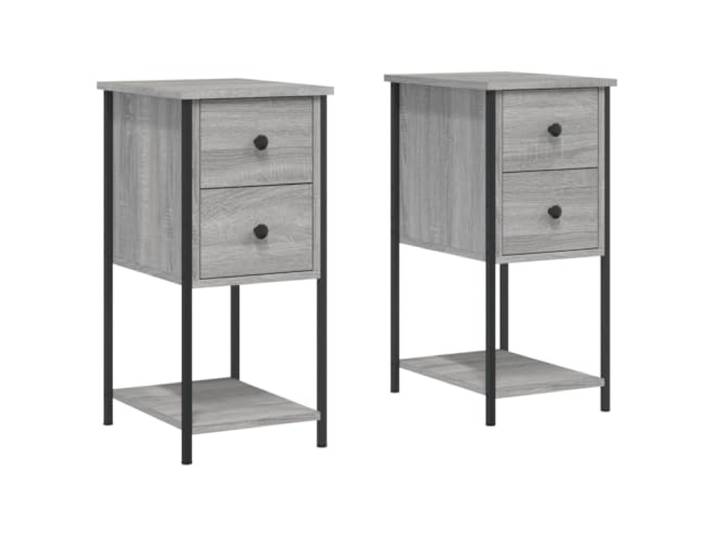HGLADYU Nachttische 2 STK. Grau Sonoma 32x42x70 cm aus Holzwerkstoff mit Eisenrahmen, verstellbaren Beinen und viel Stauraum für Schlafzimmer