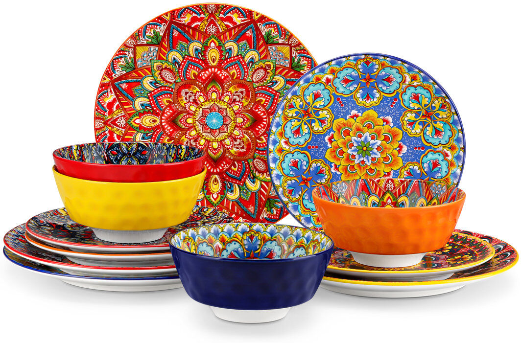 Vancasso 12 Piece Porcelain China Dinnerware Set - Service for 4 colorful