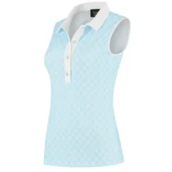 Par 69 Golf Bingo Damen Polo ärmellos hellblau/weiss