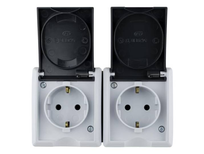 REV AquaForm - dubbele opbouw wandcontactdoos IP44, 16A, 3680W, grijs