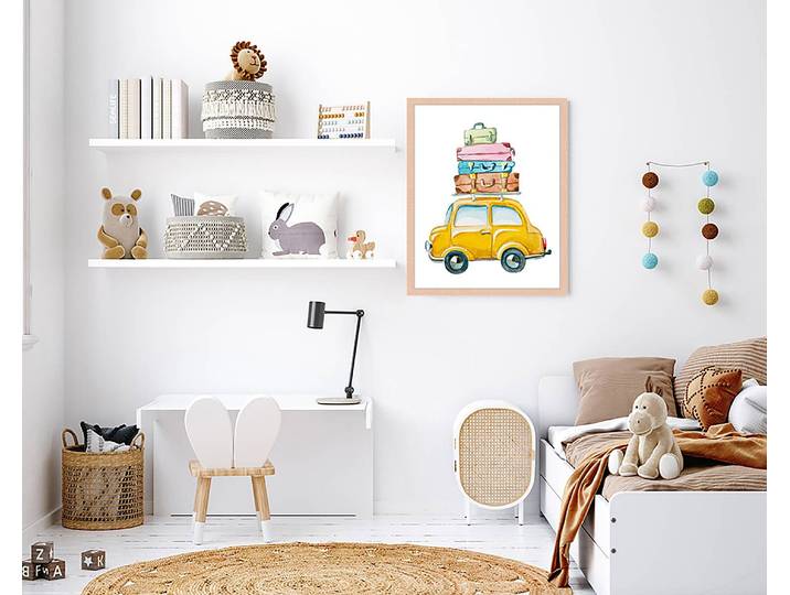 Tableau déco Yellow Car 43 x 53cm Multicolore