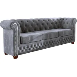CHESTERFIELD-SOFA 3-sitzer Lauren Grau Samt