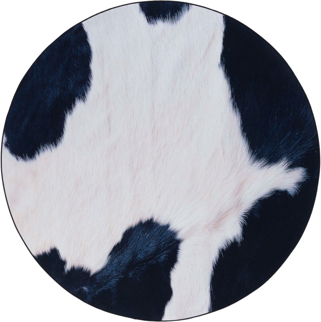 Latitude Run Faux Hide Atze Machine Washable Area Rug In Ivory & Blue Blue Round 183 cm