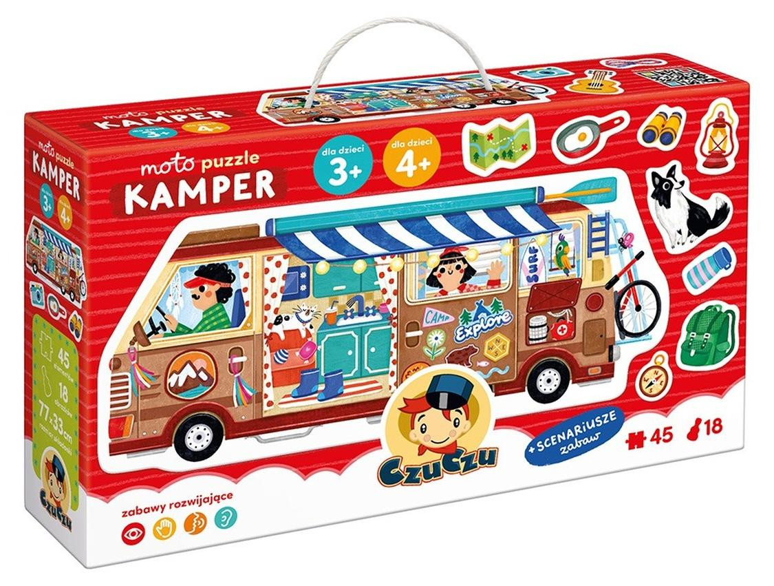 CzuCzu Moto Puzzel Kampeerwagen met 45 stukjes en 18 afbeeldingen voor kinderen vanaf 3 jaar
