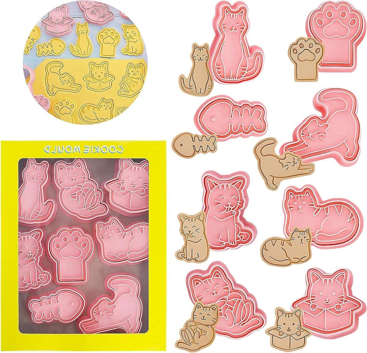 Set van 8 Dieren Koekjesuitsteekvormen voor Kinderen - 3D Koekjesstempel en Fondant Decoratie Accessoires