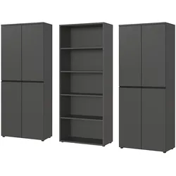 Büro-Set "Stuttgart" groß mit 2 Aktenschränke & 1 Aktenregal Soft-Close 242x197 cm Graphit