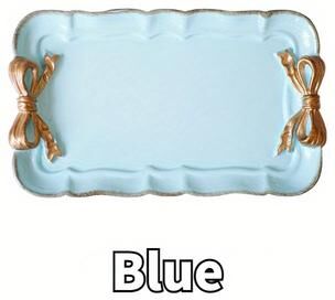 Uplifted Trends Elegant Bow Resin Dessert & Jewelry Tray Decorative Tray Organizer For Parties & Home blue