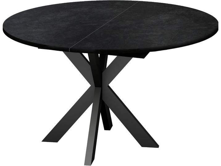 Esstisch MÄUSBACHER, schwarz (schwarz feinstruktur, schwarzstahl, schwarz feinstruktur, schwarzstahl), B:130cm H:76cm T:130cm, Tische, Esstisch, Runder Esstisch, Metallgestell in Stern-Form, ausziehbar