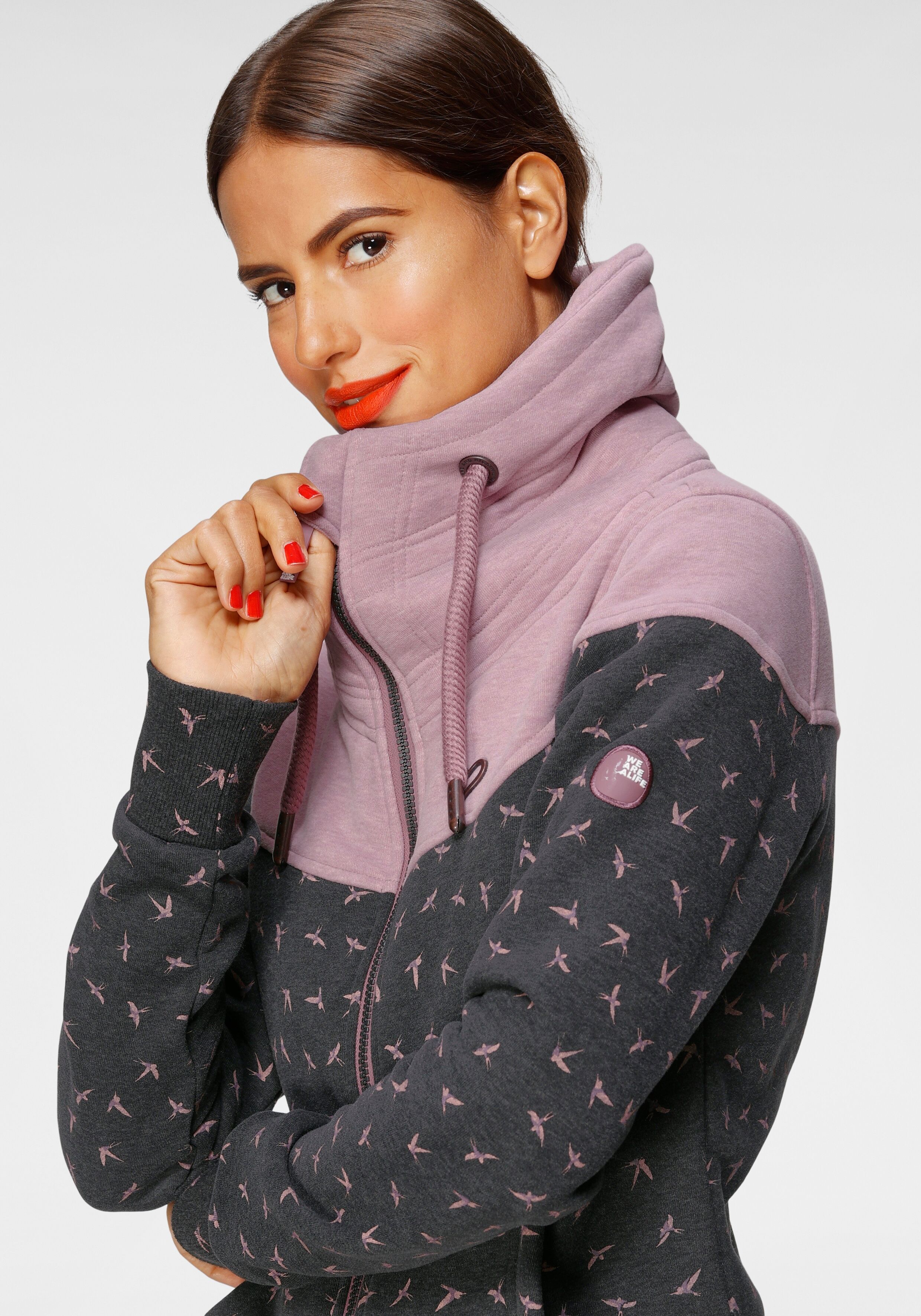 Sweatjacke ALIFE & KICKIN "ValinaAK B", Damen, Gr. S (36), rosa (moonless melange), Sweatware, Obermaterial: 50% Baumwolle, 50% Polyester, figurbetont normal, ohne Ausschnitt, Rippbündchen, Sweatjacken Sweatjacke, mit hohem regulierbaren Stehkragen in tol