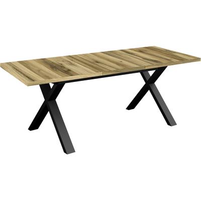 Esstisch MÄUSBACHER, braun (schwarz feinstruktur, plankeneiche, schwarz feinstruktur, plankeneiche), B:160cm H:73cm T:90cm, Tische, Esstisch, Metallgestell in X-Form, ausziehbar