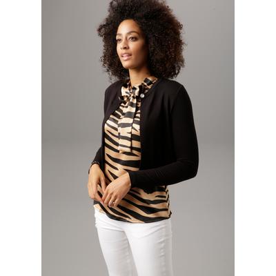 Bolero ANISTON SELECTED, Damen, Gr. 46, schwarz, Feinstrick, Obermaterial: 94% Viskose, 6% Elasthan, unifarben, figurumspielend taillenlang, Rundhals, Strickjacken Bolero, mit funkelndem Verschlussknopf