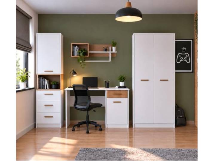 Marmex Möbel Grant Set 60 Jugendzimmer Weiß 252x195 cm 252x195x54 cm, Soft-Close-Türen, 4-teiliges Jugendzimmer-Set