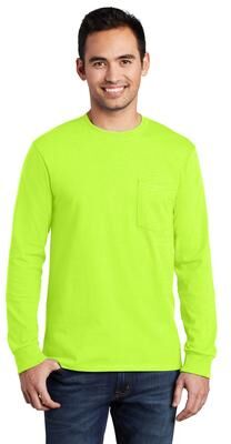 Port & Company PC61LSP Long Sleeve Essential Pocket Top in S. Green size 4XL   Cotton