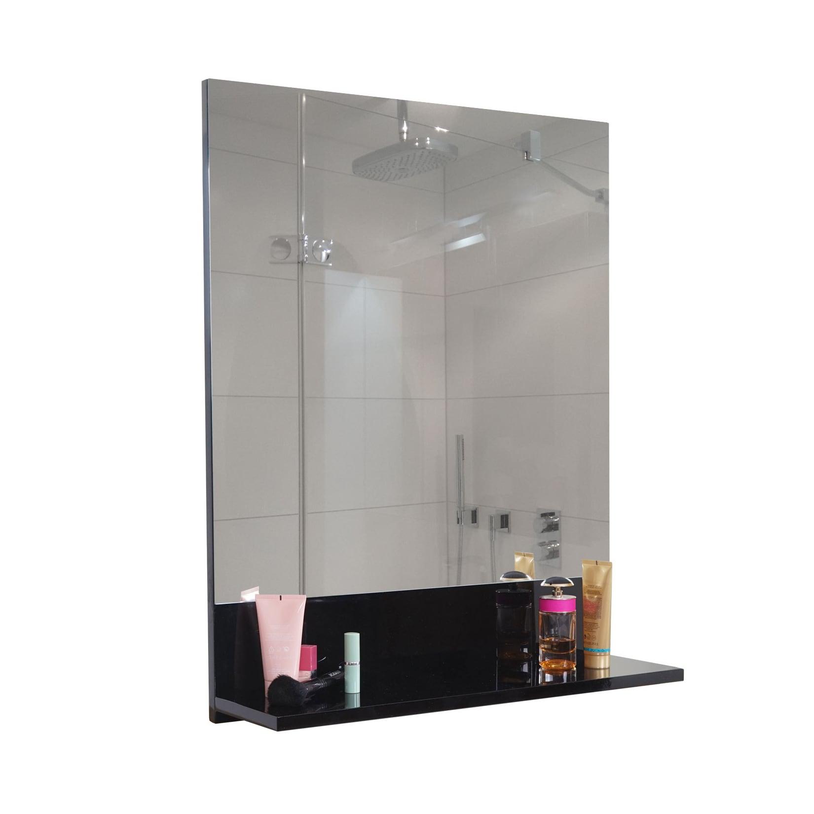 Wandspiegel mit Ablage MCW-B19, Badspiegel Badezimmer, hochglanz 75x60cm ~ schwarz