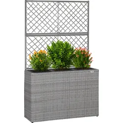 Polyrattan Blumenkasten mit Rankgitter Grau