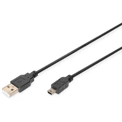 Digitus USB 2.0 Anschlusskabel, Typ A - mini B (5pin) St/St, 1.8m, USB 2.0 konform, sw