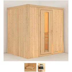 Sauna KARIBU "Bedine", beige (naturbelassen), ohne Ofen, (ohne Ofen), Saunen, ohne Ofen