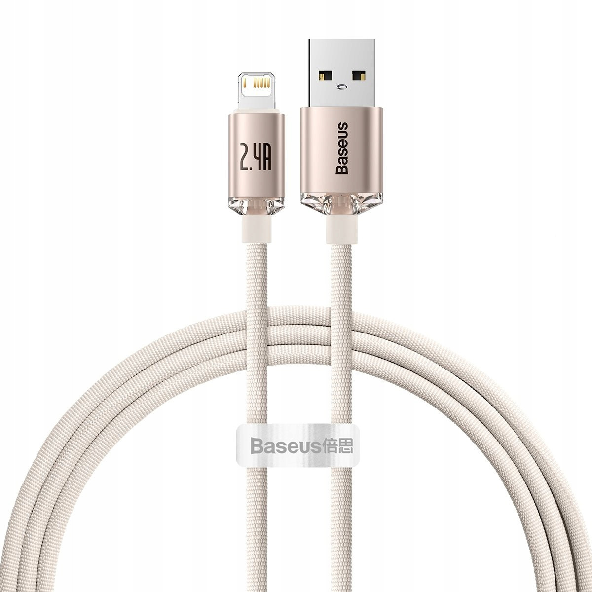 Baseus Crystal Shine USB-kabel voor iPhone, 2,4 A, 1,2 meter, rood